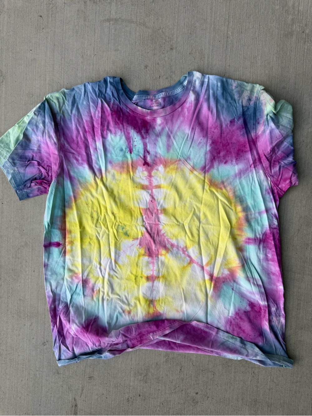 Calvin Klein Tie-Dye Peace Sign Tee - Yellow, Purple & Blue
